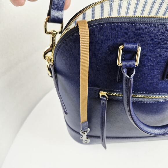 Dooney & Bourke Saffiano Leather Zip Satchel Purse Blue Gold Hardware Crossbody - Picture 14 of 16